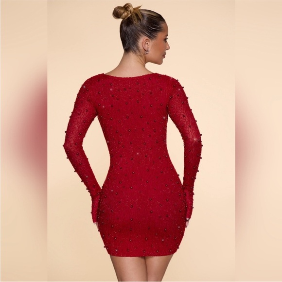 Ohpolly Nice Long Sleeve Deep Plunge Mini Dress in Rose - BNWT Medium - Picture 2 of 6